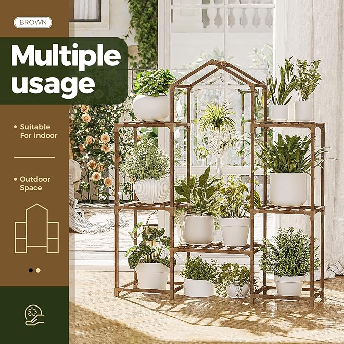 Bamworld Plant Stand Indoor Boho Decor Hanging Plant Shelf Wood Flower Stand for Christmas Gift, Home Decor, Plant Gift