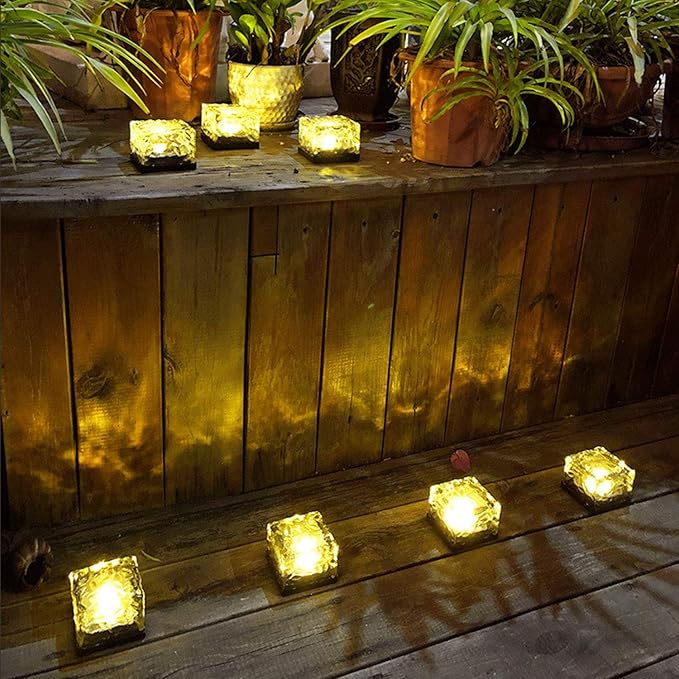Epicgadget Solar Ice Cube Shaped Light, 2.8x2.8x2 inch Ice Cube Shaped Warm White Outdoor Solar Garden Decorative Lights for Walkway Pathway Backyard Christmas Decoration Parties (1 PC)