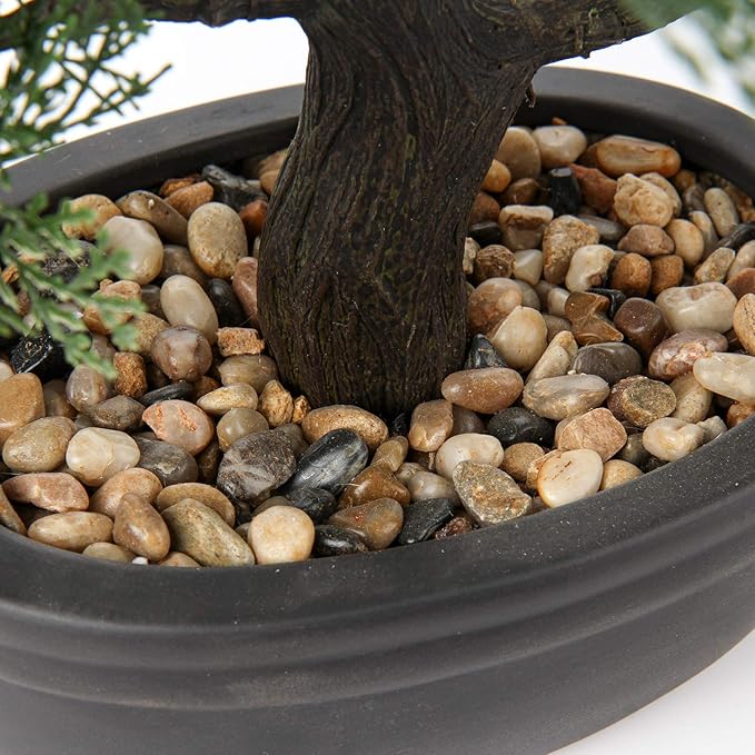 Artificial Bonsai Tree Juniper Faux Plants Indoor Small Fake Plants Decor with Black Plastic Pots for Home Table Office Desk Bathroom Shelf Bedroom Living Room Farmhouse Decorations