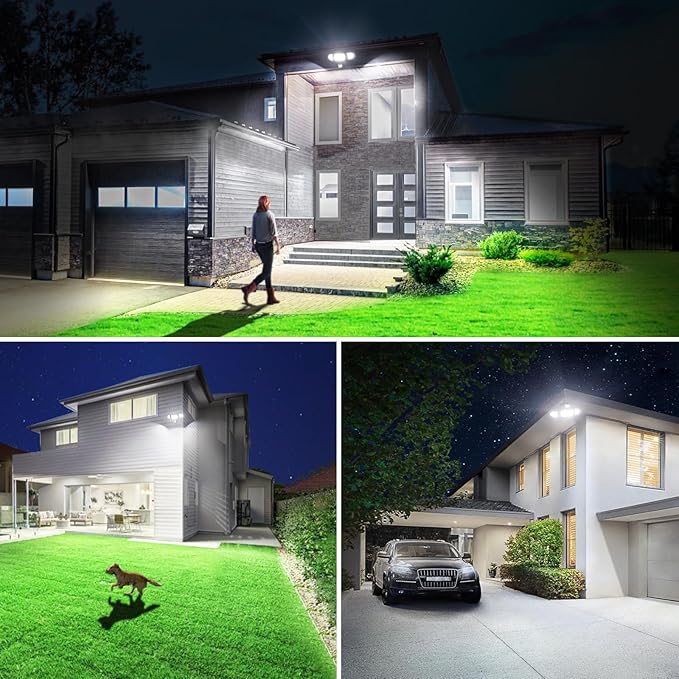 Olafus 100W LED Security Light Motion Sensor Outdoor Light, 2 Pack Motion Flood Light Dusk to Dawn, 9000LM Super Bright 6500K Exterior Motion Detector Floodlight for Garage Yard Porch Eave IP65, Black