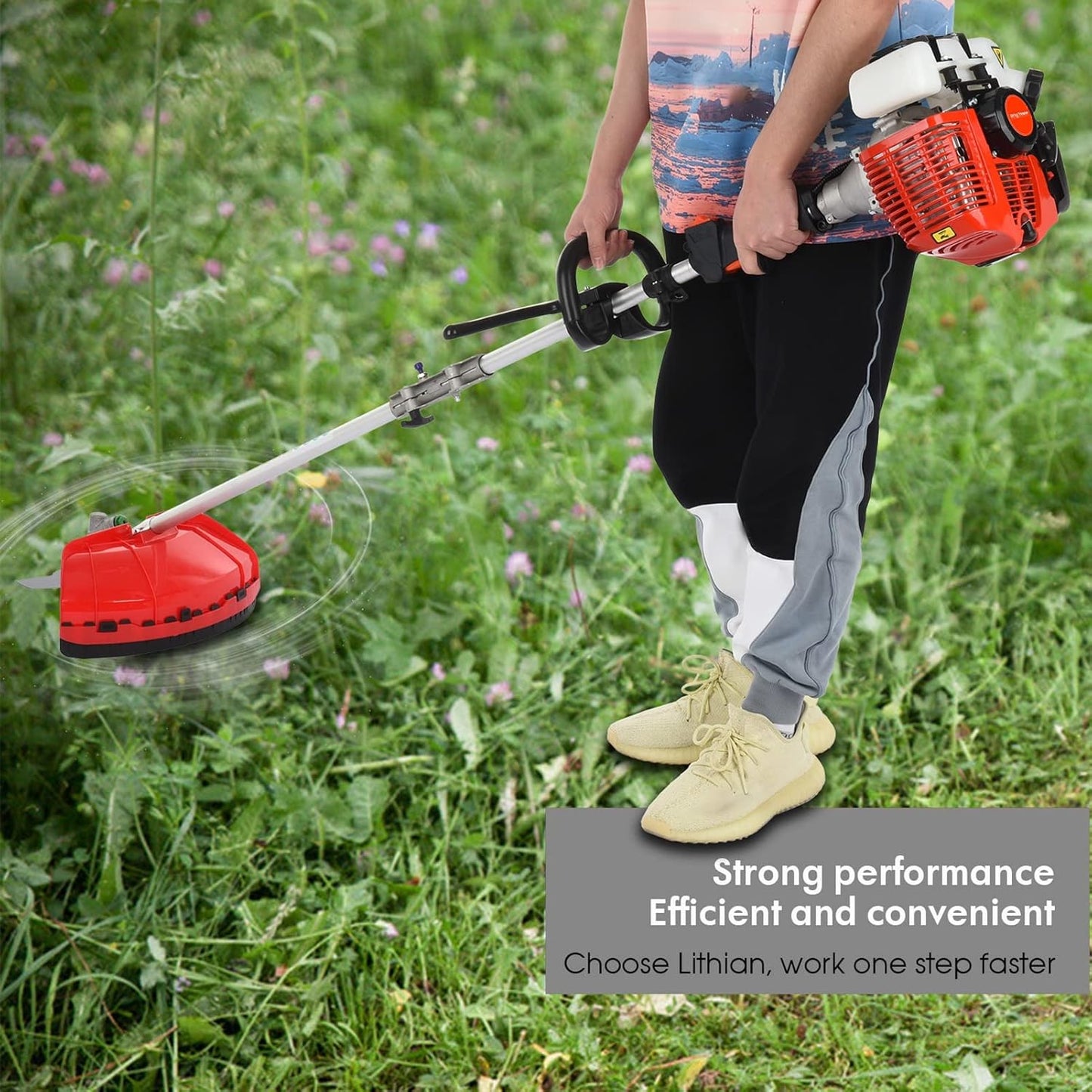 Weed Eater Gas Powered 52cc - 2 Cycle, 5 in 1 Grass Trimmer, Gas Hedge Trimmer, String Trimmer, Brush Cutter, Pole Saw with Extension Pole, Multi Functionallandscaping Tools & Equipmen Red