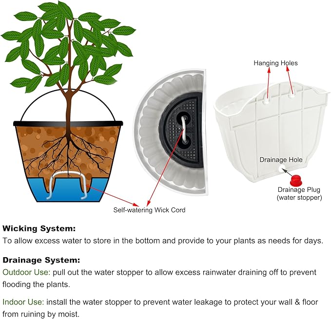 5 Pack Resin Wall Hanging Planter Pots Vertical Garden Living Wall Mount Window Hang Box Container Indoor Outdoor for Plants Flowers Kitchen Herbs Holder with Drainage Water Reservoir Decor White