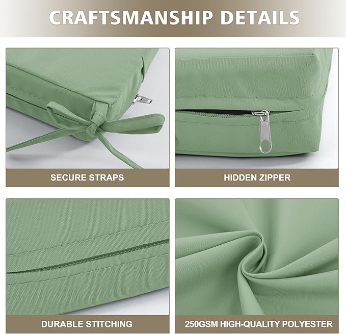 Outdoor Chair Cushions, Waterproof Outdoor Cushions for Patio Furniture w/Fade-Resistant, Removable & Machine-Washable Covers, 19x19 Inch, Ideal for Seat in Gardens/Porch – Set of 1/2/4, Sage Green
