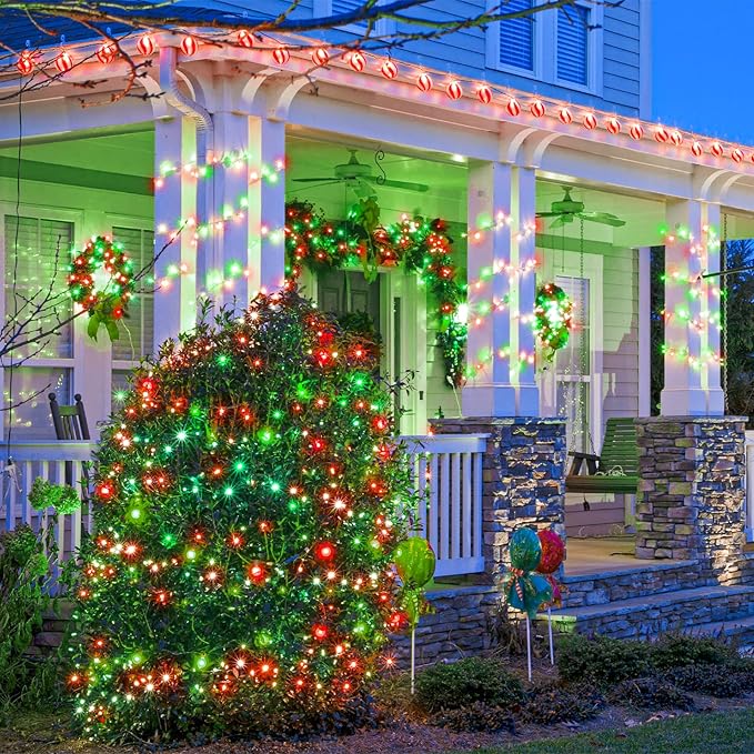 300 LED Christmas Lights Outdoor - 99ft Extra Long Christmas String Lights 8 Modes Plug in Waterproof Fairy Lights with Timer Memory for Indoor Outside Bedroom Home Party Decoration, Red&Green