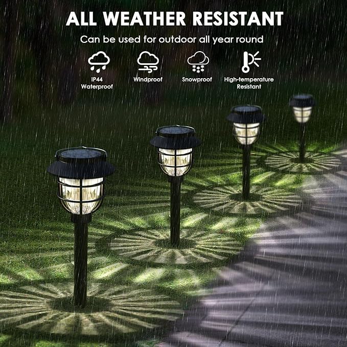 6 Pack Solar Pathway Lights Outdoor - Bright Solar Powered Garden Lights with Warm White LED, Auto On/Off Waterproof Path Lights Decorative, Landscape Lighting for Yard Patio Walkway Driveway