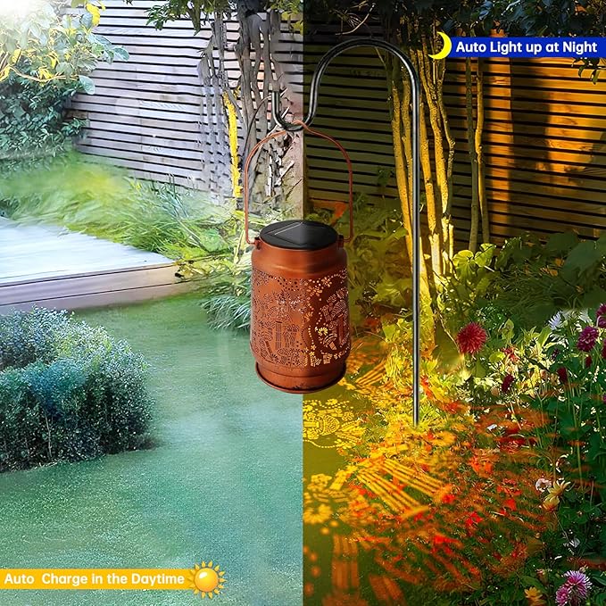Solar Lanterns Outdoor Waterproof - Metal Hanging Solar Lights for Patio Yard Garden Decor, Christmas Birthday Gifts for Women Mom Men (2 Pack, Mushroom Shape)