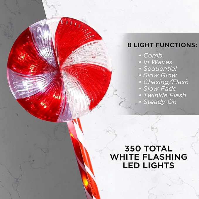 Alpine Corporation 28" H Outdoor Candy Cane Yard Stakes with Red and White LED Lights (Set of 3), Christmas Decoration