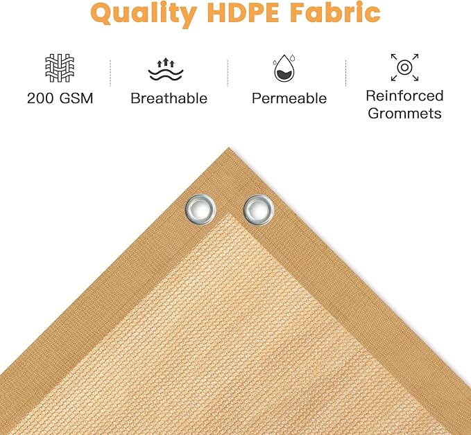VICLLAX Shade Fabric Sun Shade Cloth with Every 2 FT Grommets for Patio Garden Pergola Cover Canopy 4x24 FT, Wheat
