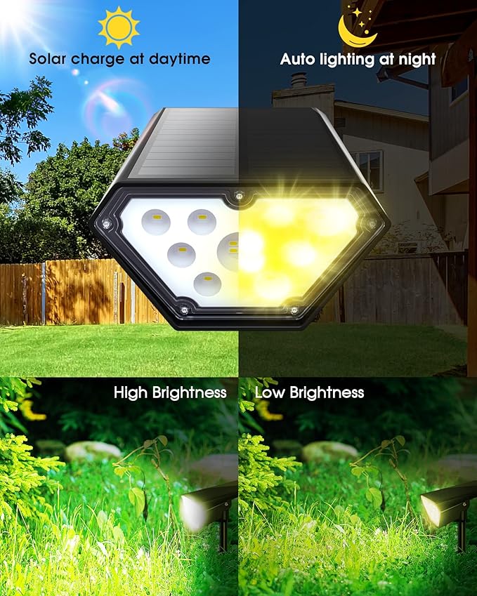 Biling Solar Spot Lights Outdoor, 2-in-1 Solar Landscape Lights 12 LED Bulbs Solar Powered Lights IP67 Waterproof Adjustable Wall Light for Patio Pathway Yard Garden Driveway Pool - Warm White