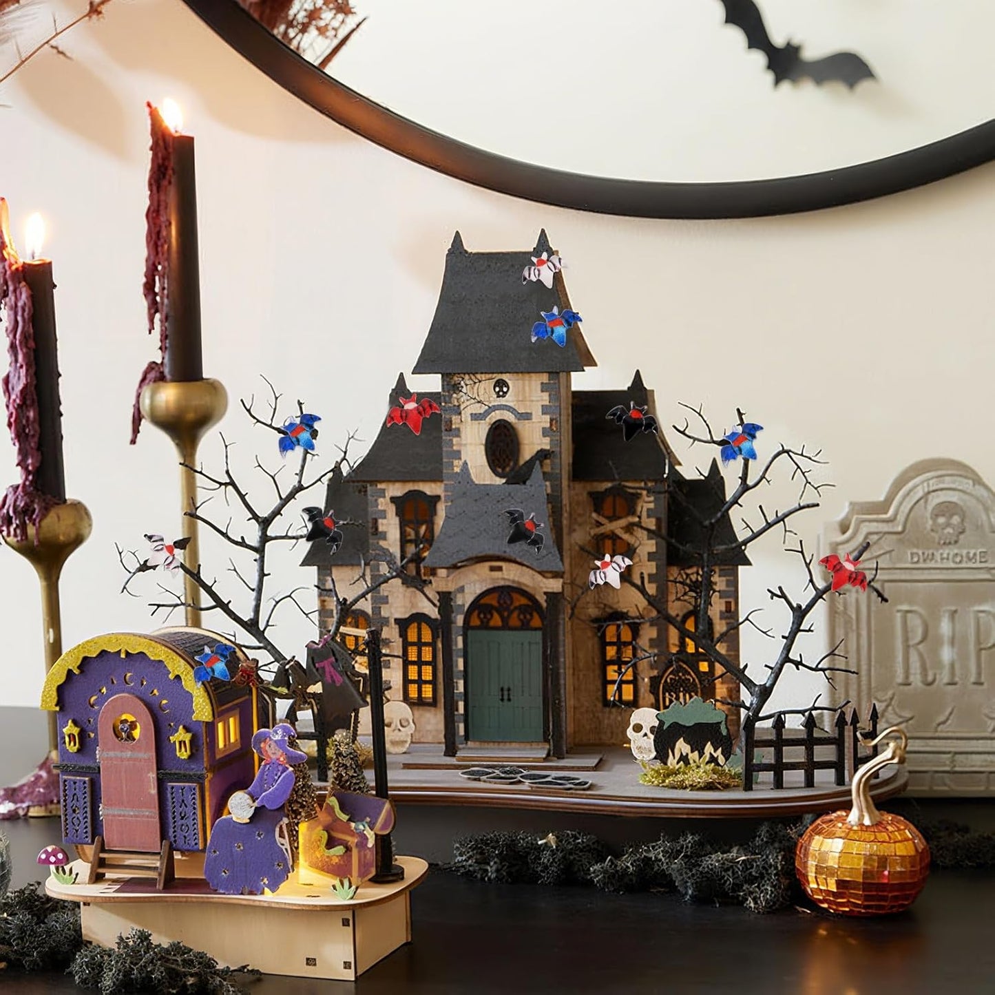 120Pcs Halloween Mini Bats, Miniature Little Resin Halloween Bat Decoration, Tiny Bats for DIY Crafts, Mini Resin Animals Plastic Figurines for Fairy Garden Micro Landscaping Decor