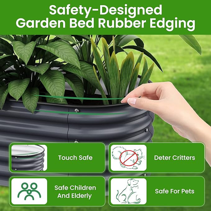 17" Tall Raised Garden Beds Outdoor - Galvanized Aluminum-Magnesium Stainless Steel Durable Metal Planter Box for Growing Plants, Vegetables, Flowers, Fruits(Deep Grey)