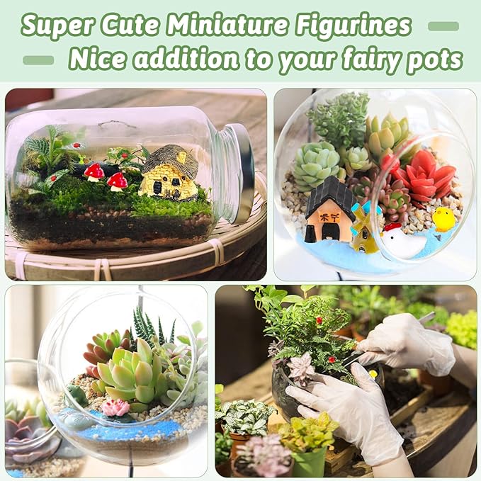 172Pcs Miniature Fairy Garden Accessories Including 100Pcs Fixed Pins, modacraft Fairy Garden Kit Fairy House Animal Figurines Mini Landscape for Garden Dollhouse Potted Plant Bonsai Terrarium Décor