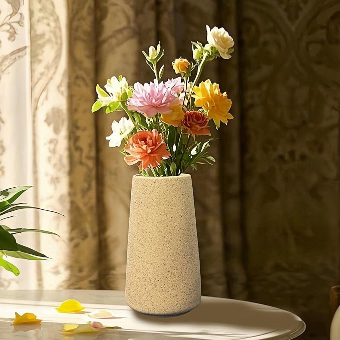 Simple Vase for Flowers Plants, Matte Vases for Modern Table Shelf Home Decor Wedding Boho Decor, 6" H Frosted Elegant Ceramic Vase for Pampas Grass Fluffy Stem Bouquet Lavender Flowers (Brown, 2)