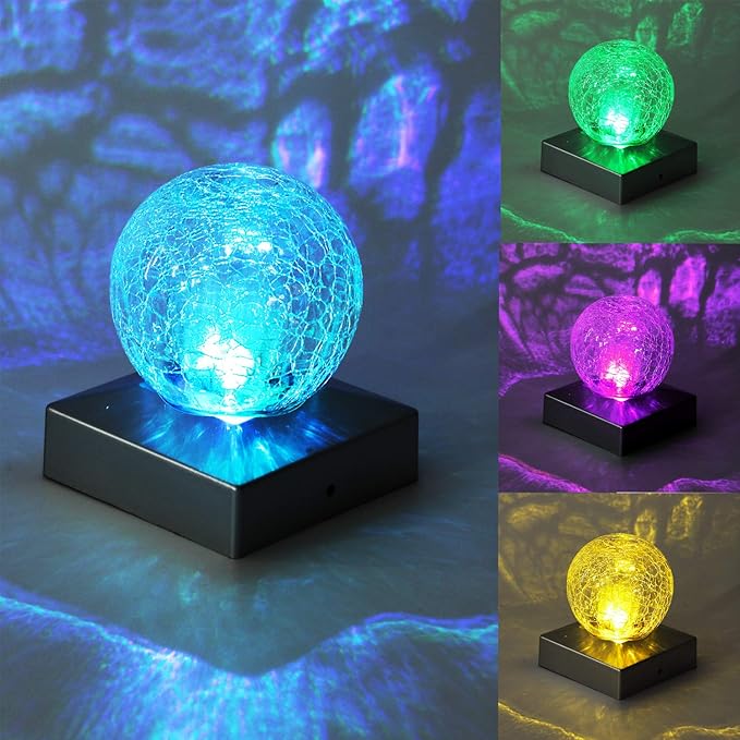 Solar Fence Post Cap Light, 4x4, Color Changing, Waterproof, Outdoor, Wooden or Vinyl Post, Garden Lights, Solar Powered, Crackle Glass Design