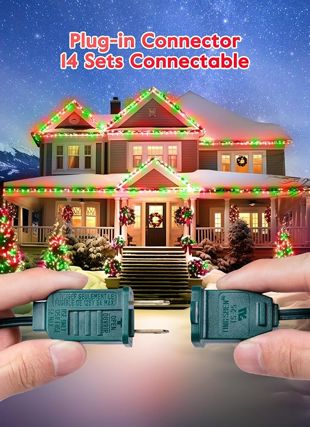 Vintage C9 LED Christmas Lights Outdoor, 50 Feet C9 String Lights with 50 Shatterproof Matte Bulbs, Connectable Waterproof Lights for Holiday Party Roofline Backyard Garden Patio, Red & Green