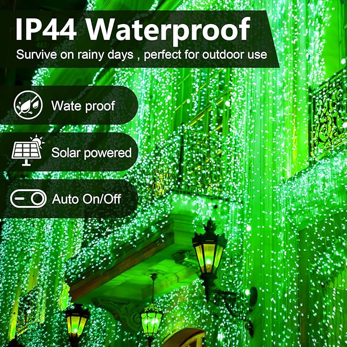 2 Pack 200 LED Solar String Lights St Patricks Day Decorations, 85.2ft 8 Modes Solar String Lights for Outside, Waterproof and Solar Powered Outdoor String Lights for Holiday Garden Tree Party (Green)
