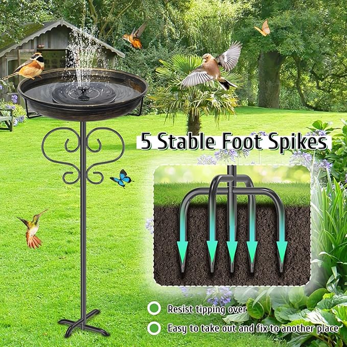 Bird Bath for Outside,Freestanding Metal Bird Bath Feeder with Heavy Duty 5 Prong Stake, Garden Birdbath Birdfeeder Bowl for Yard Lawn Patio Decor (Vintage Gold)