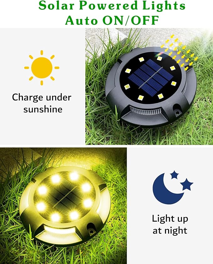 Biling Solar Ground Lights - 12 Pack Uplight & Sidelight, Waterproof Outdoor Lights for Yard, Driveway, Garden, Poolside (Warm White)