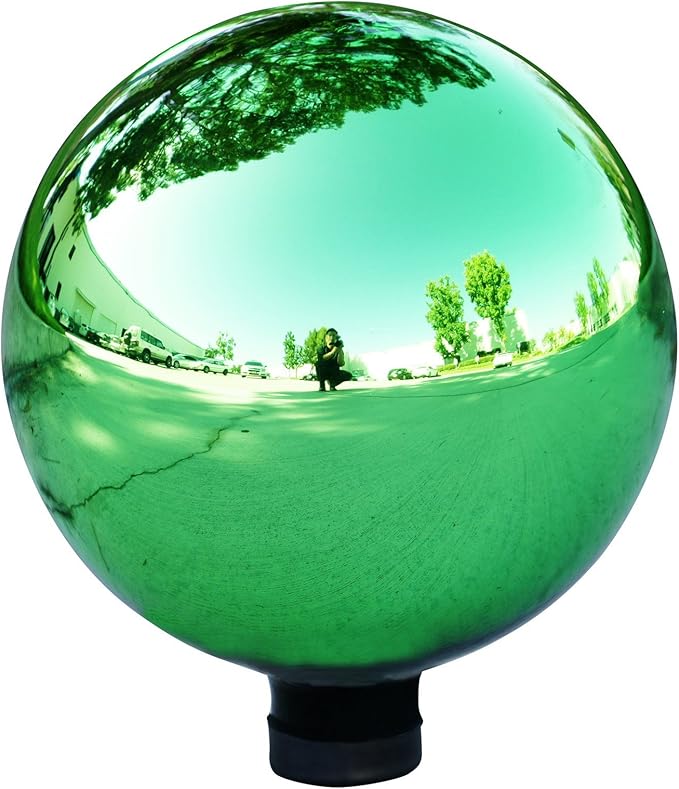Alpine Corporation 10" Diamater Indoor/Outdoor Glass Gazing Globe Festive Yard Décor, Green