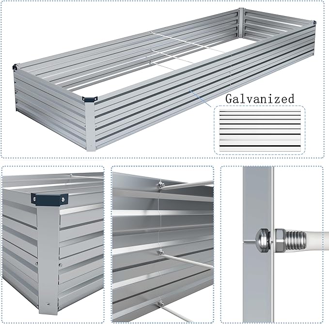 MGNO 2pcs 10x3x1FT Galvanized Raised Garden Bed-Outdoor Planter Box for Vegetables-Metal Garden Bed,Rectangle Planting Box for Herb,Flower