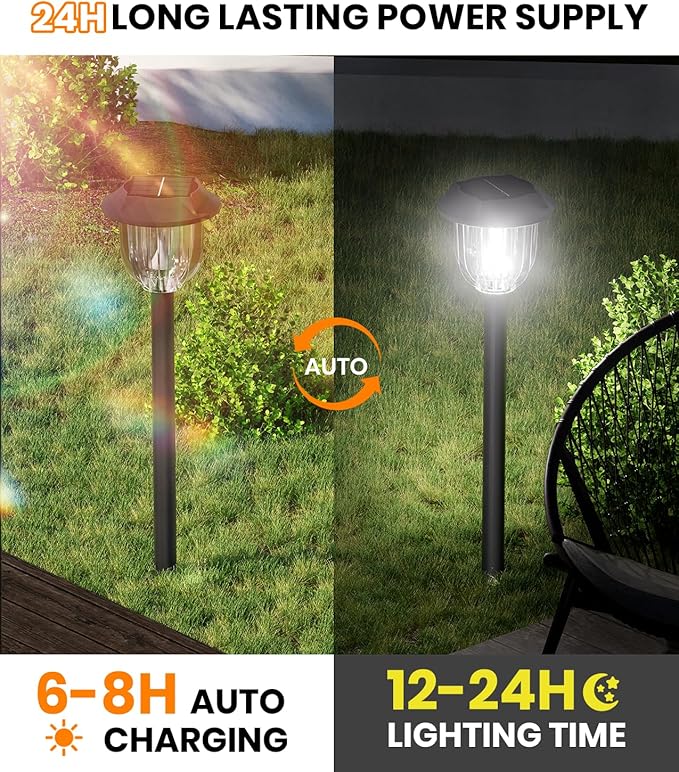 AOSEA LED Solar Lights for Outside,12000K 6 Pack Solar Lights Outdoor IP65 Waterproof,Landscape Lighting,Garden Decorative for Yard,Patio,Landscape,Pathway,Sidewalk,Driveway,Lawn (Cold White)