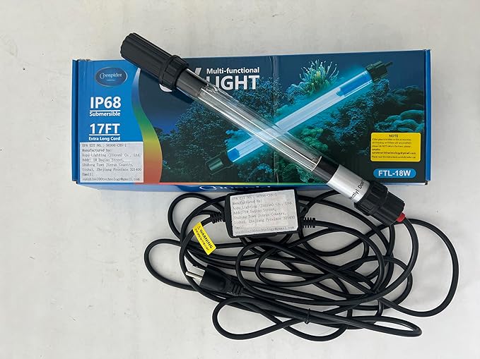 18W Aquarium UV Light for 100-1000 Gallon, UV Pond Water Clarifier for Koi Pond, Swimming Pool, Spa, Large Fish Tank, Cold Plunge UV Light for Pond Algae Control