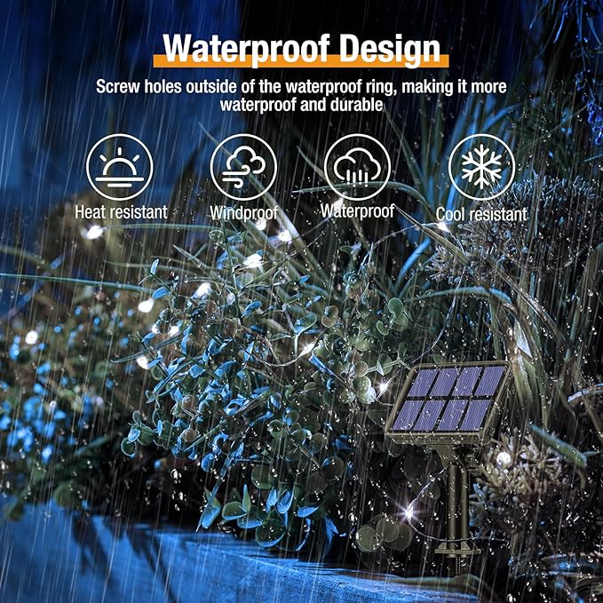 4 Pack Solar String Lights Outdoor - 320LED 132FT Solar Fairy Lights Outside Waterproof with 8 Modes, Copper Wire Twinkle Solar Outdoor Lights for Garden Yard Tree Christmas Wedding Decor, Cool White