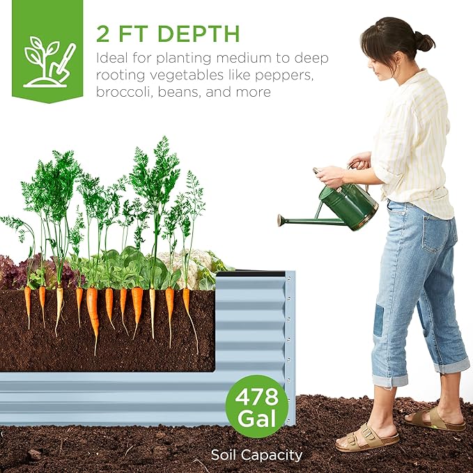 Best Choice Products 8x4x2ft Outdoor Metal Raised Garden Bed, Deep Root Planter Box for Vegetables, Flowers, Herbs, and Succulents w/ 478 Gallon Capacity - Mist Blue