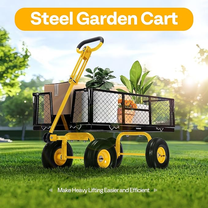 VIVOHOME Garden Cart Steel Heavy Duty 900 LBS Yard and Garden Wagon with 10 inch Tire and Handle Attach to ATV or Tractor Black