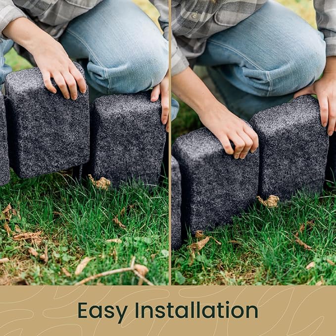 Beuta Landscape Edging | Garden Edging Border | Faux Stone Block XL for Lawn Edging, Flower Beds & Yard Edging – 40 Pack | Each Section Has 6 Blocks 48" L x 4" W x 9.5" H | 120 Spikes | Charcoal