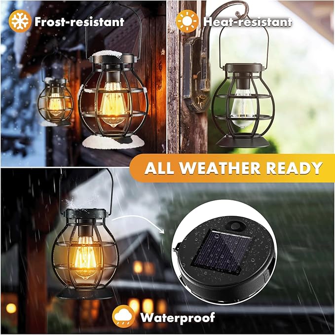 2 Pack Solar Lanterns Outdoor Hanging Lantern Lights, Metal Decor Lantern, Waterproof LED Decorative Garden Light - Garden Decoration for Patio, Yard, Pathway, Landscape