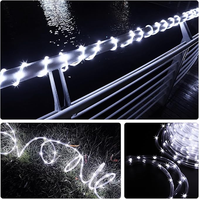 LED Rope Lights for Outside 150Ft Waterproof Rope Lighting 643 LEDs 110V 8 Modes Remote Control Timer Christmas Rope Lights for Indoor Outdoor Party Holiday Garden Decoration (White)