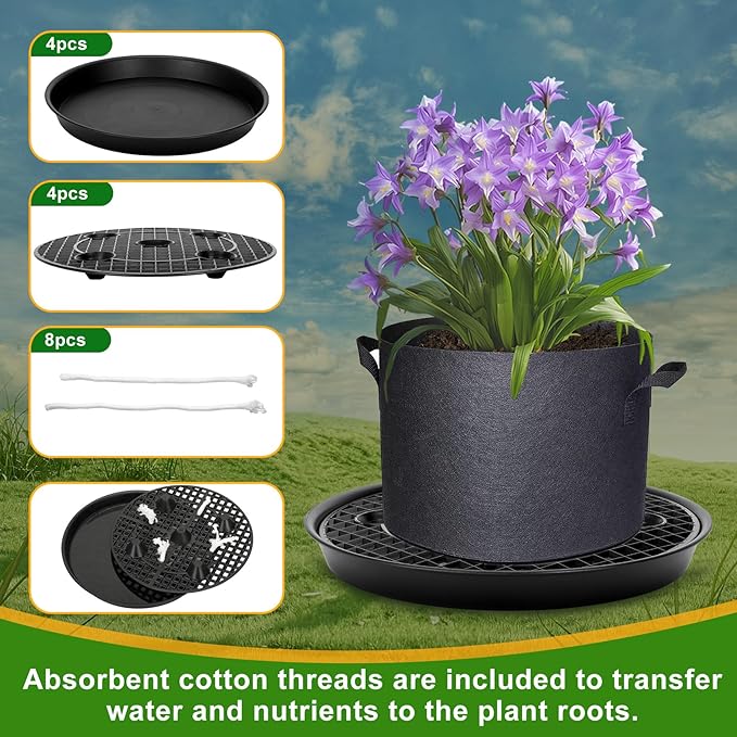 4-Pack Self-Watering Fabric Pot Base, Auto-Irrigation Water Delivery System for Plant Growth Bags, Automatic Watering Plant Saucer for Fabric Planters