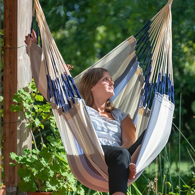 LA SIESTA® - Large Comfort Domingo Hammock Swing Chair - Weather & Tear Resistant Hanging Hammock Chair - Indoor Outdoor Hammock Chair Swing - Patio Porch Bedroom Hanging Chair - Max 285 Lbs, Sea Salt