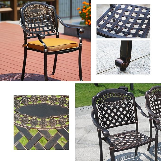 Outdoor Dining Chair Cast Aluminum Patio Chairs Set of 2 All-Weather Patio Dining Chair with Adjustable Feet for Backyard Garden (Die-Casting C Chair)