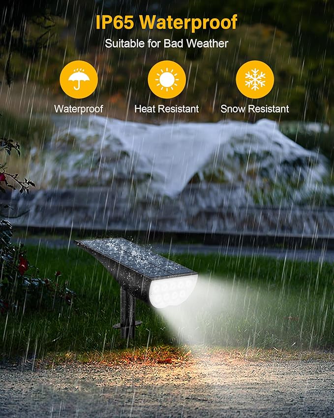 Solar Spot Lights Outdoor Waterproof, 3 Lighting Modes Solar Landscape Lights for Outside, Dusk to Dawn IP65 Waterproof Outdoor Solar Lights for Yard Pathway Driveway Landscape, Cold White, 1 Pack