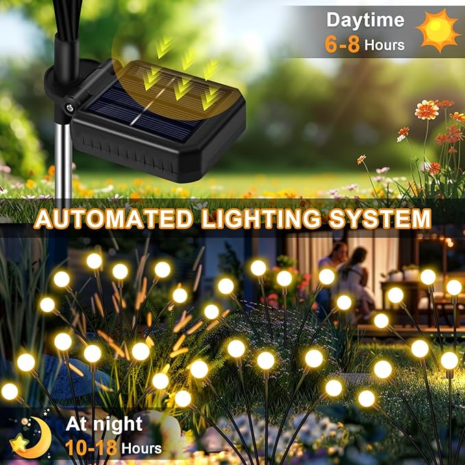 Solar Garden Lights Outdoor, 4 Pack 32LED Waterproof Solar Powered Lights for Yard Pathway Patio, Swaying Lawn Decor as Gardening Gifts for Women Holiday