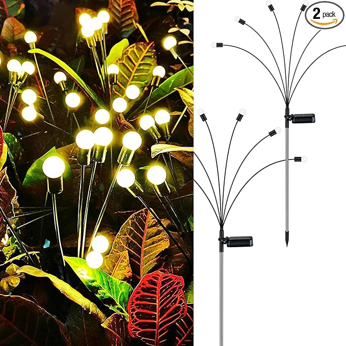 ANTQUE 2 Pack New Upgraded Swaying Starburst Solar Garden Lights, Vibrant Waterproof Outdoor Lights for Yard Patio Pathway Decoration