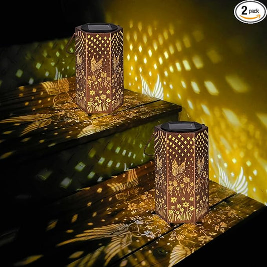 2 Pack Hummingbird Solar Lanterns Outdoor Waterproof - Birthday Gifts for Women, Men, Mom, Solar Lights Outdoor Hanging Garden Decor for Outside, Patio, Outdoor, Yard, Lawn, Balcony