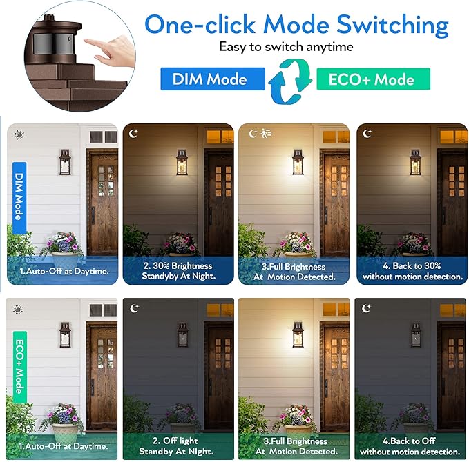 VIANIS Outdoor Motion Sensor Lights for House Oil-Rubbed Bronze, Exterior Waterproof Porch Lights Fixture Wall Mount for House, Aluminum Wall Lantern with Tempered Ripple Glass for Garage Entrance