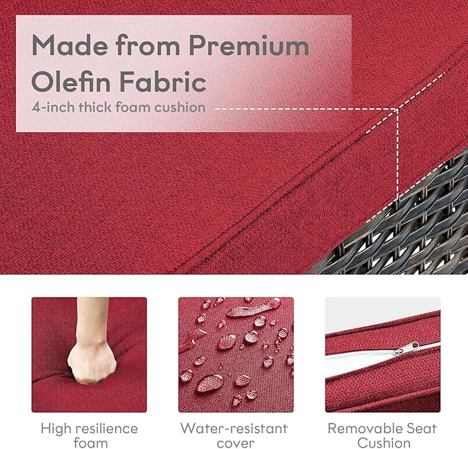 5 Pieces Patio Wicker Furniture Set - 4 Outdoor Swivel Rocker Glider Chairs with 50000BTU Propane Fire Pit Table, Warm Patio Conversation Set Red Cushion Perfect for Casual Gathering