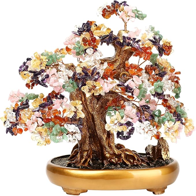 Comeon Large Crystal Quartz Lucky Tree Gem Tree for Office Home Feng Shui Decoration for Wealth/Fortune and Luck (Mix-Gemstone)