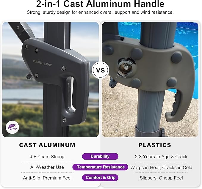 PURPLE LEAF 8 FT Cantilever Patio Umbrella Outdoor Aluminum Offset Square Umbrella with 3 Years Fade Resistance Recycled Fabric and 360-degree Rotation for Deck Pool Garden, Pebble Grey
