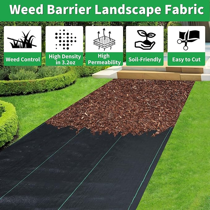 6FT X 180 FT Weed Barrier Landscape Fabric Heavy Duty,3.2 OZ Premium Garden Weed Blocker Fabric for Weed Control, Plastic Ground Cover with Woven Weed Cloth,Durable Landscaping Fabric
