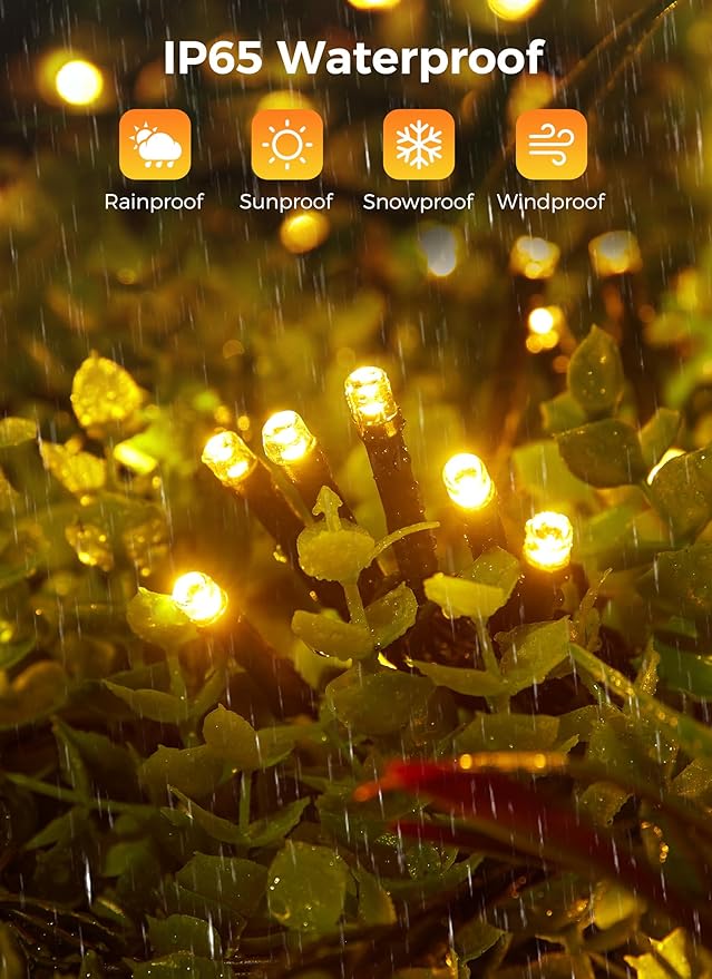 2-Pack 480LED 170FT Total Solar Outdoor Lights IP65 Waterproof Solar Powered Lights with 8 Lighting Modes for Party Garden Yard Home Holiday Tree Decoration Lighting, Warm White