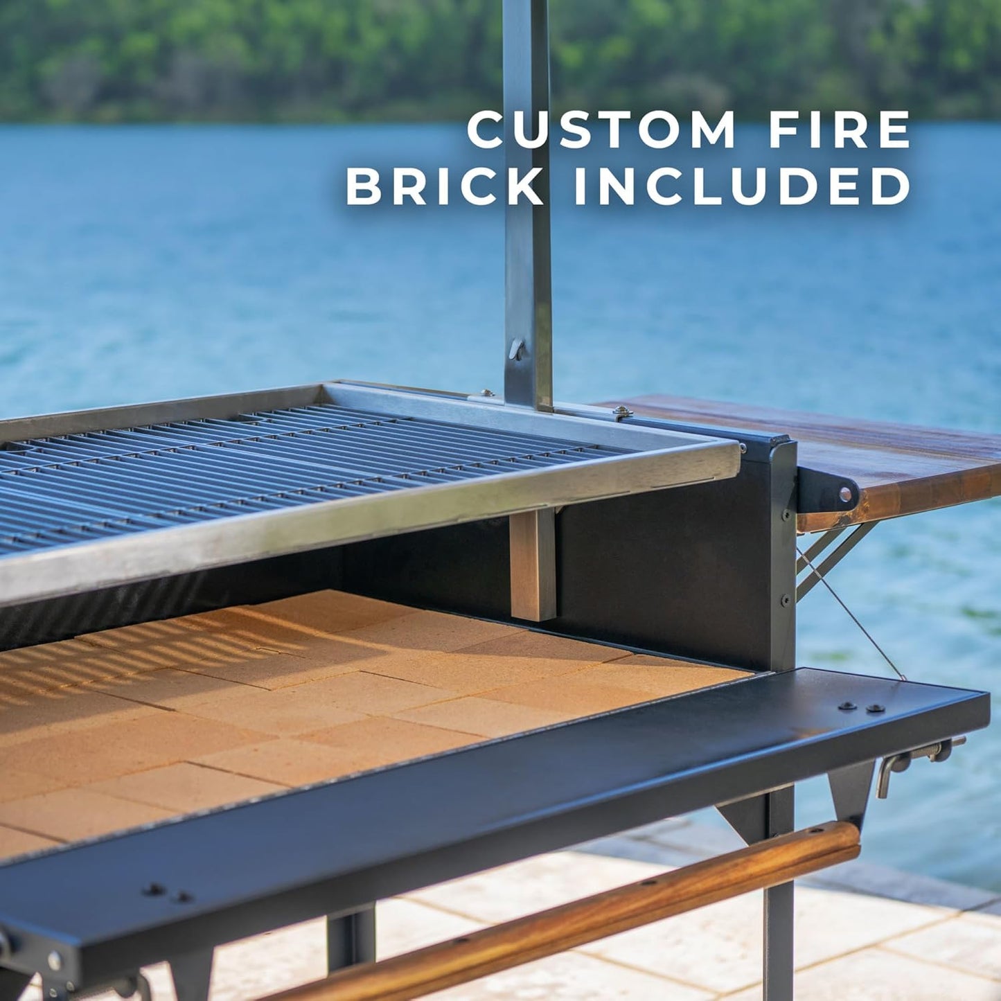 Backyard Discovery Argentine Santa Maria Heritage Wood Fire & Charcoal BBQ Grill with Adjustable Grill Grates, Fire Bricks, Heavy-Duty Steel, S-Hooks, Acacia Wood Table for Outdoor Gaucho Grilling