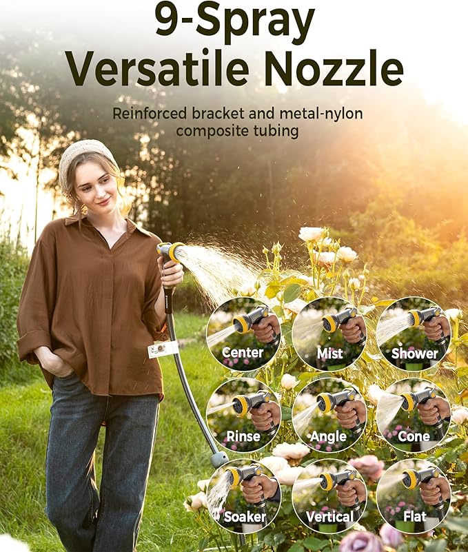 Retractable Garden Hose Reel 5/8 in x 100 ft Metal Bracket, 2025 Upgraded Dual Ratchet Lock UV & Freeze Protection Brass Seal Slow Retraction Anti-Tangle Hose 180°Swivel