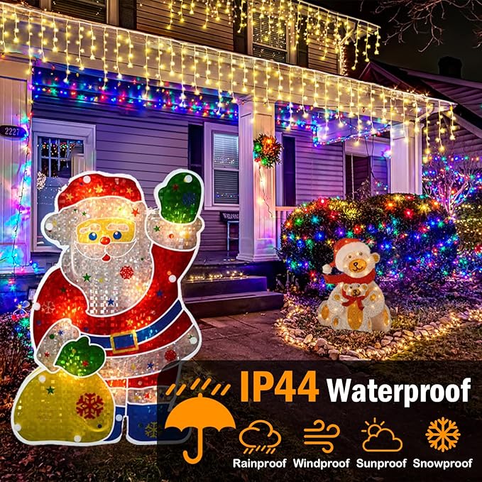 Hezbjiti Christmas Lights Decorations Outdoor, 1600LED 164FT Curtain Fairy Lights 8 Modes 320 Drops Fairy String Curtain Lights for Christmas Decor Eaves Window Party Yard Garden