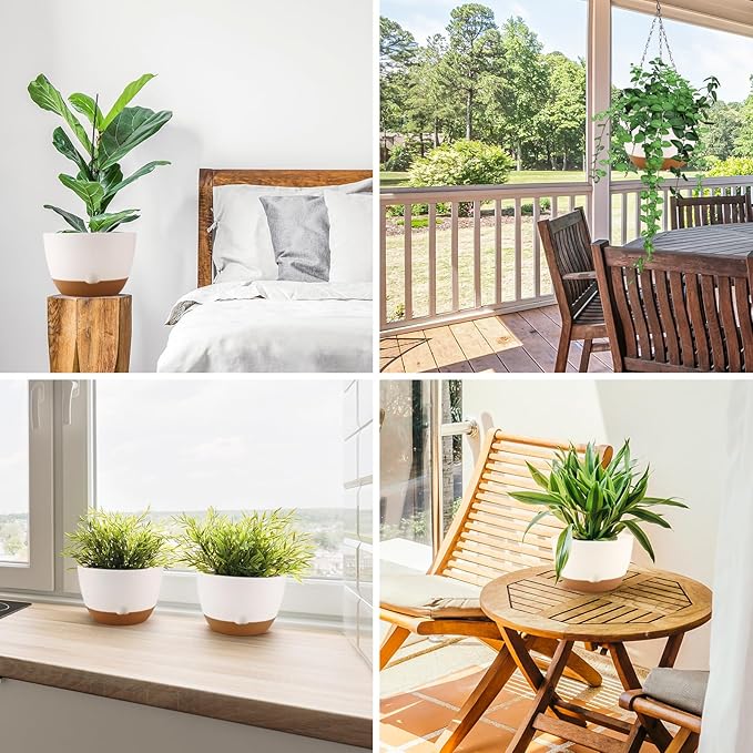 10 Inch Hanging Planter, 2 Pack Hanging Plastic Plant Self Watering Pot with Drainage Holes and Saucers, Hanging Baskets Flower Pots for Indoor Outdoor Garden Plants and Flowers-White