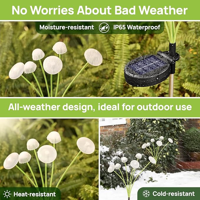 Solar Garden Lights, 4-Pack Dual Mode LED Solar Mushroom Lights, Waterproof Firefly Outdoor Decor for Yard, Patio, and Pathway – Colorful Jellyfish Ambiance